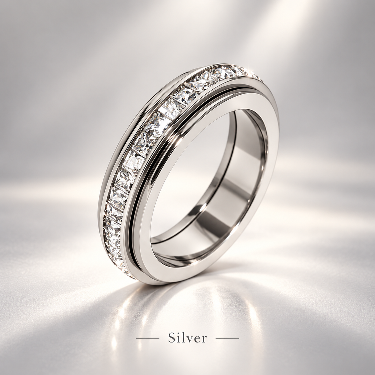 Women's Titanium Steel Geometric Anxiety Ring with Cubic Zirconia - CYH