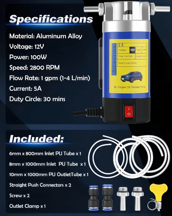 12V 100W Efficient Powerful Self-Priming Oil Pump - TH