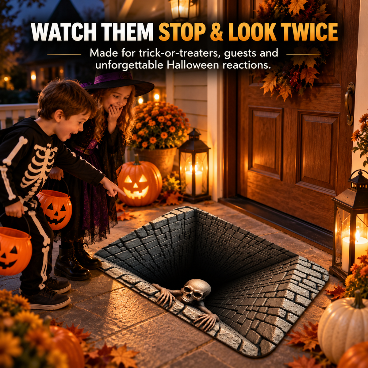 🎃 3D Halloween Horror Floor Mat – Spooky Skull Illusion Door Rug - TH