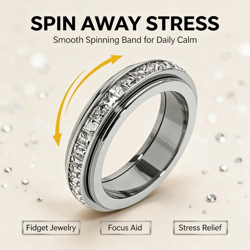 Women's Titanium Steel Geometric Anxiety Ring with Cubic Zirconia - CYH