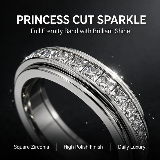 Women's Titanium Steel Geometric Anxiety Ring with Cubic Zirconia - CYH