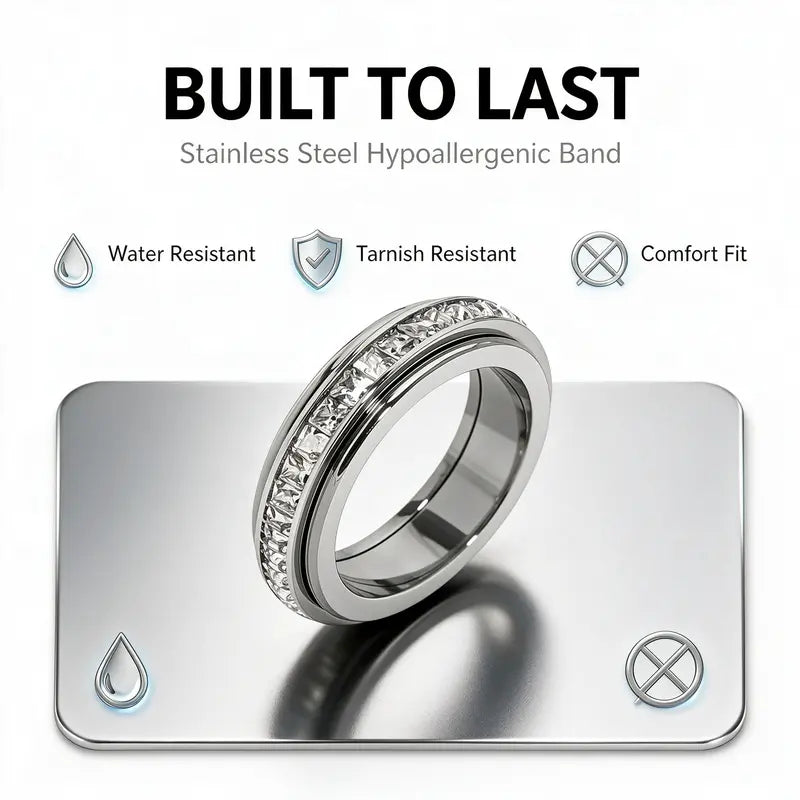 Women's Titanium Steel Geometric Anxiety Ring with Cubic Zirconia - CYH