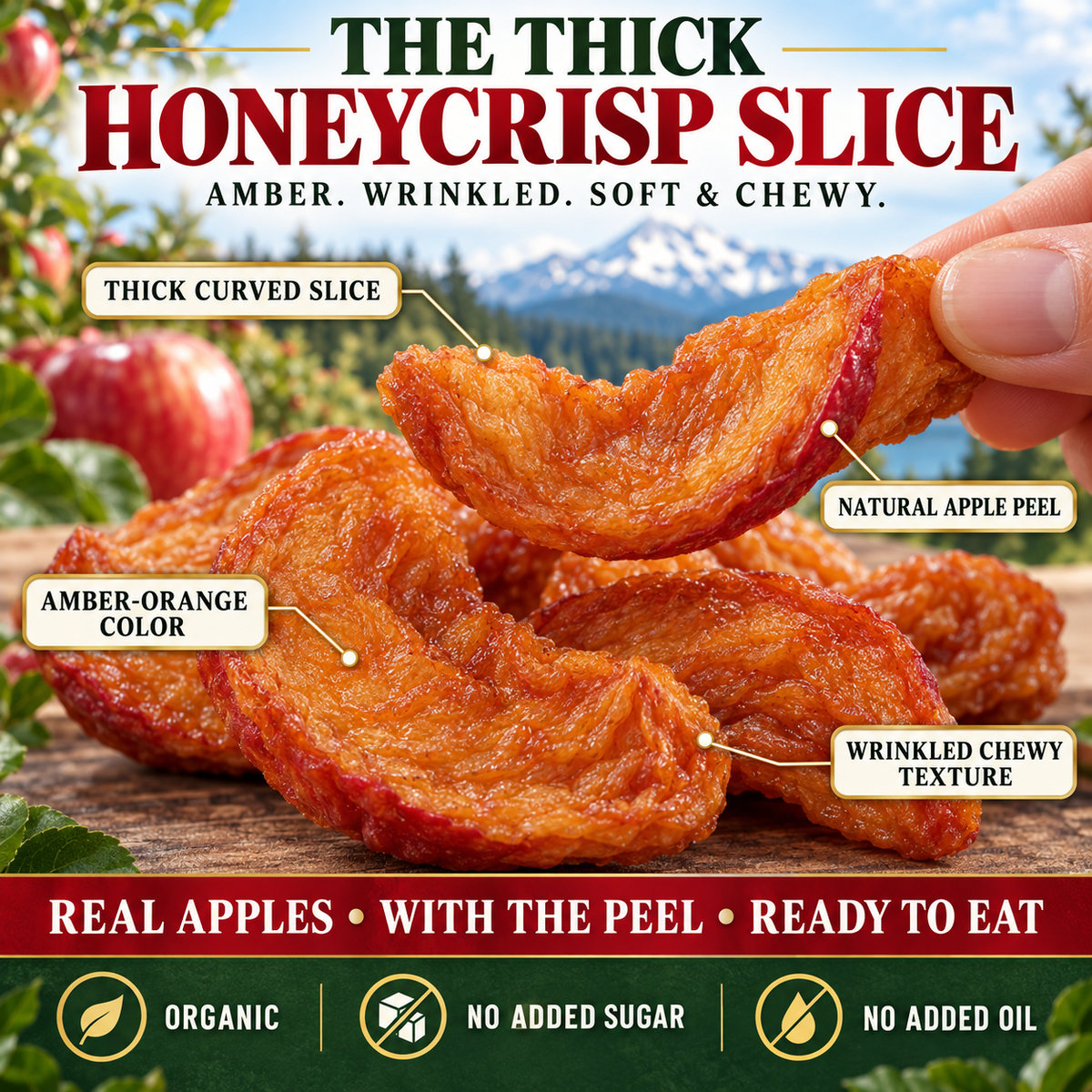 Nutritious dried apples made from fresh apples from Washington, D.C., using a three-steaming and three-drying process. - TH