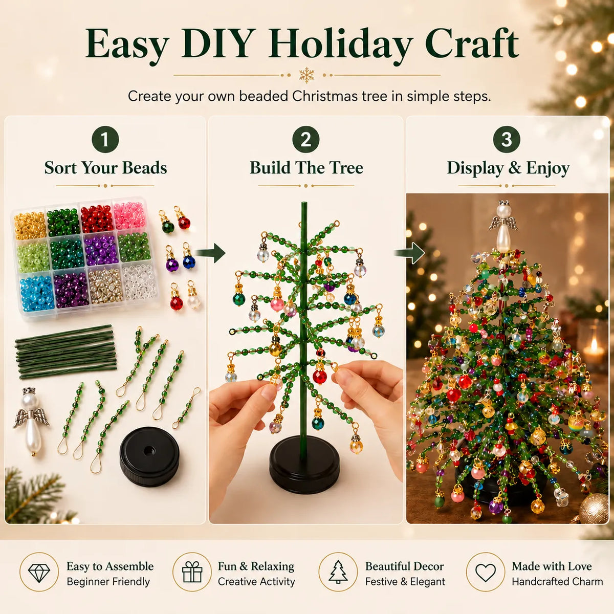 💥Christmas Hot Sale!!! 🎄✨ DIY Beaded Christmas Tree Kit – 🎅Create Your Own Sparkling Holiday Decoration - CYH