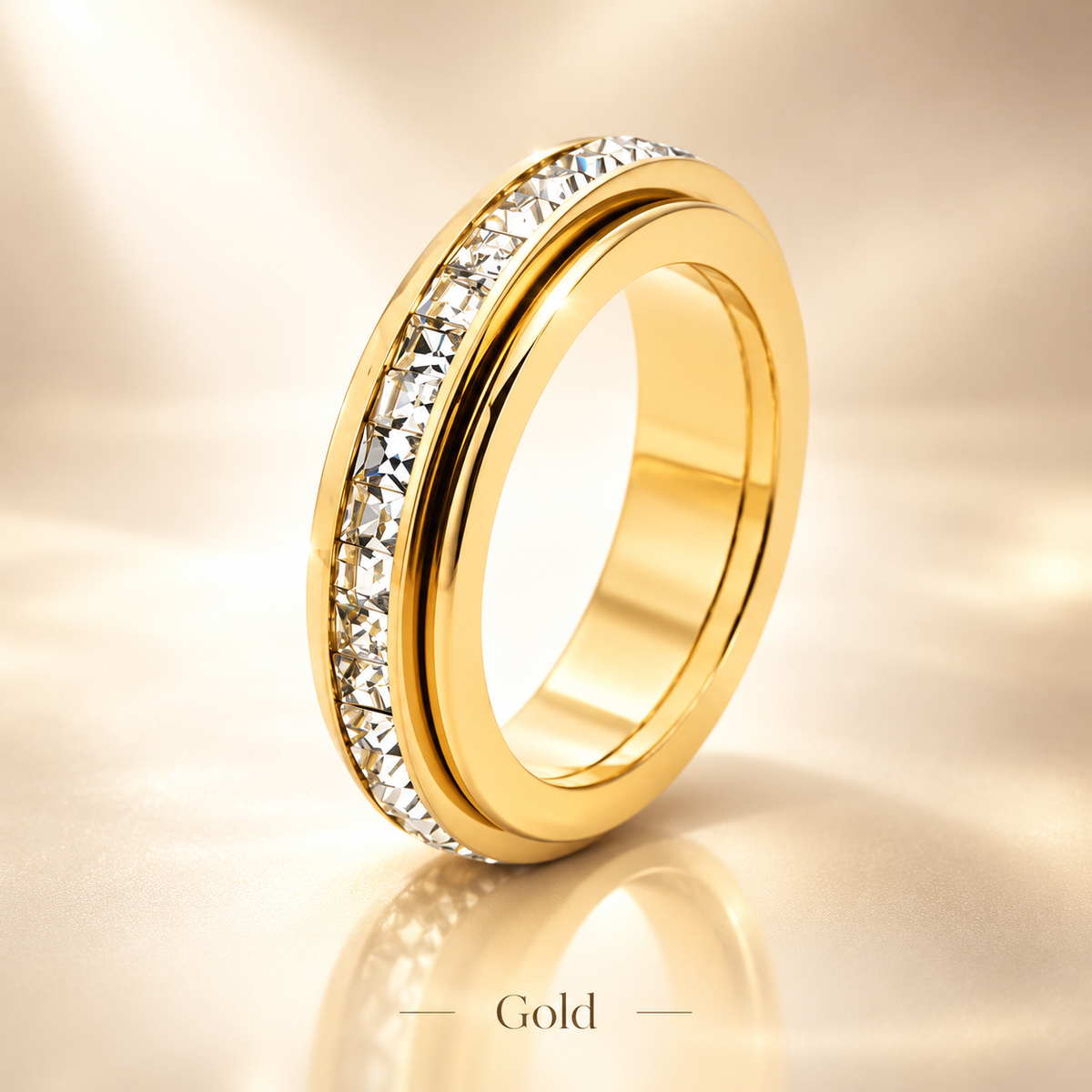 Women's Titanium Steel Geometric Anxiety Ring with Cubic Zirconia - CYH