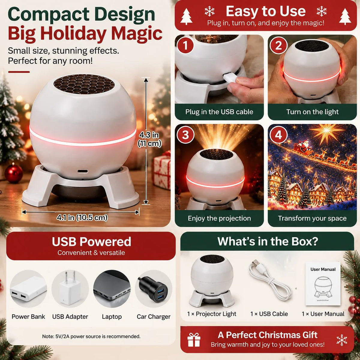 🔥LAST DAY 70% OFF -🎄 Magical Christmas Projection Night Light – Transform Any Room Into A Holiday Wonderland - TH