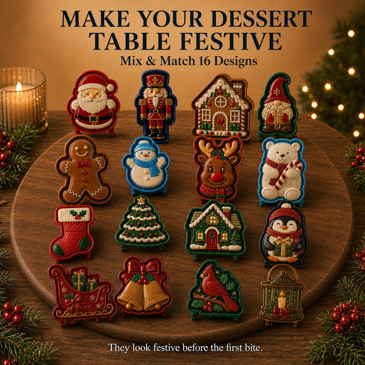 ⏳ 69% OFF – 🎄16pcs-Design Christmas Mini Pie Mold Collection | Reusable Embossed Molds for Shaping Detailed Santa, Snowman, Reindeer, Tree & Holiday Pies 🥧✨- CYH