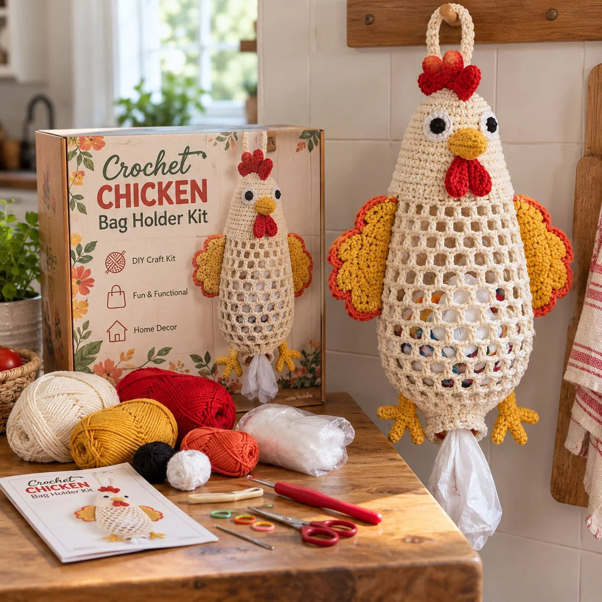 Crochet Animal Bag Holder DIY Kit – Cute & Functional Hanging Storage Craft Kit - TH