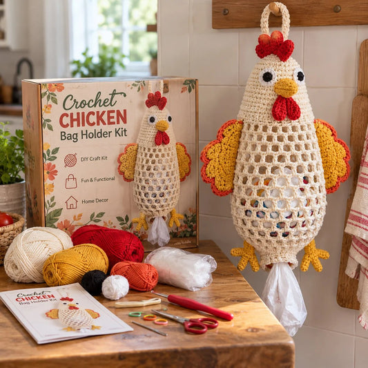 Crochet Animal Bag Holder DIY Kit – Cute & Functional Hanging Storage Craft Kit - TH