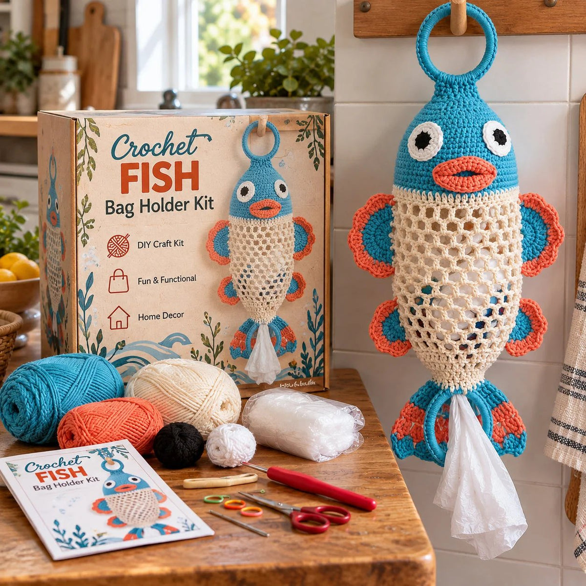 Crochet Animal Bag Holder DIY Kit – Cute & Functional Hanging Storage Craft Kit - TH