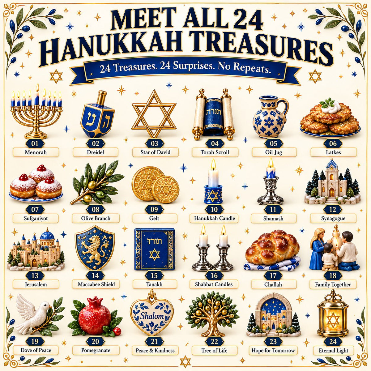 24 Treasures of Hanukkah – Traditions, Symbols & Light Countdown Calendar - TH