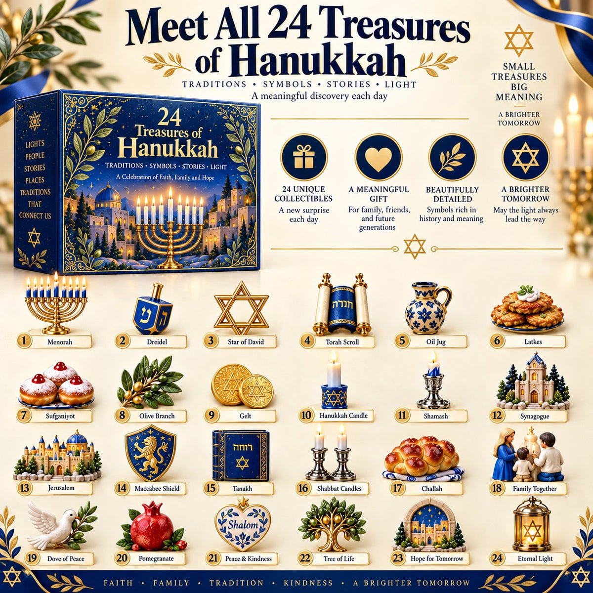 24 Treasures of Hanukkah – Traditions, Symbols & Light Countdown Calendar - TH