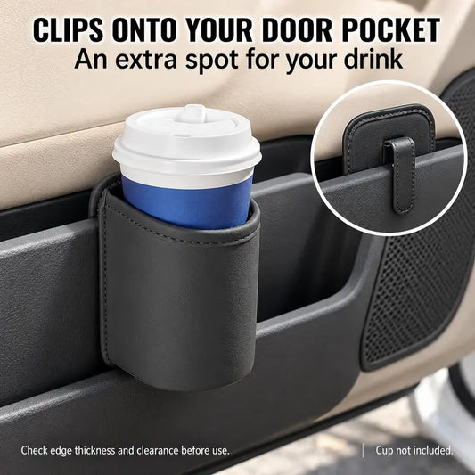Clip-On Car Cup Holder, PU Leather Water Bottle & Drink Organizer - TH