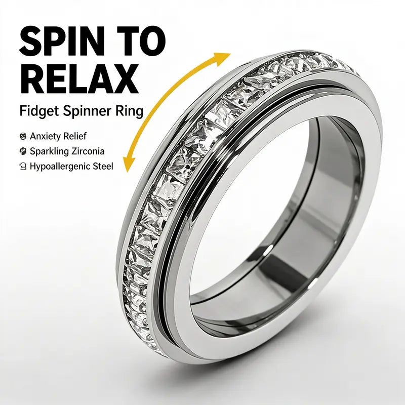 Women's Titanium Steel Geometric Anxiety Ring with Cubic Zirconia - CYH