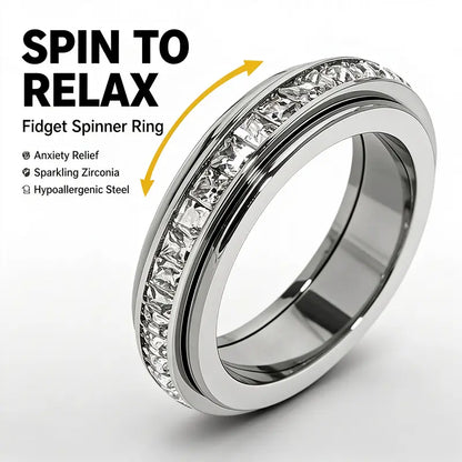 Women's Titanium Steel Geometric Anxiety Ring with Cubic Zirconia - CYH