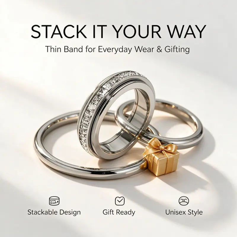 Women's Titanium Steel Geometric Anxiety Ring with Cubic Zirconia - CYH