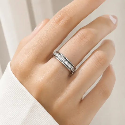 Women's Titanium Steel Geometric Anxiety Ring with Cubic Zirconia - CYH
