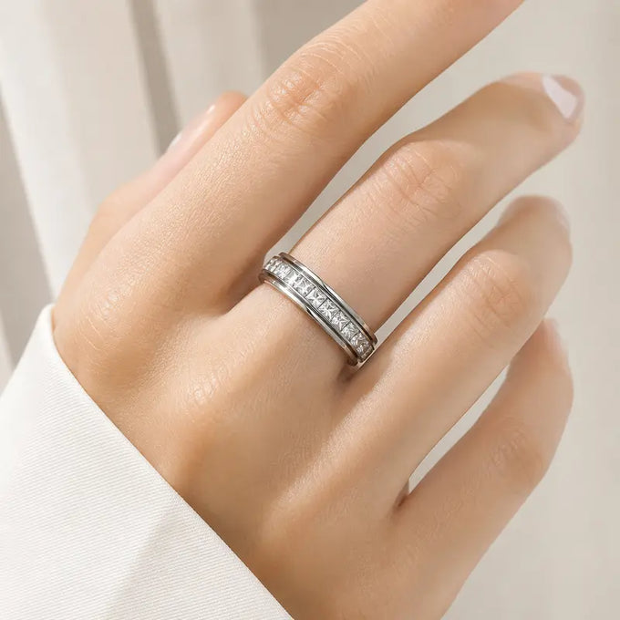 Women's Titanium Steel Geometric Anxiety Ring with Cubic Zirconia - CYH
