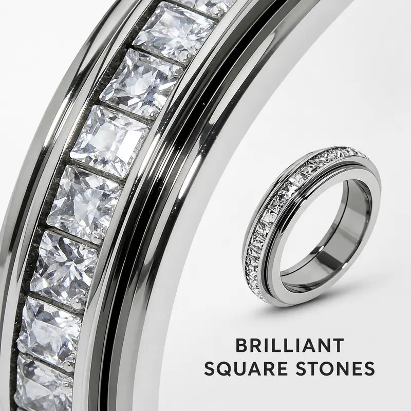 Women's Titanium Steel Geometric Anxiety Ring with Cubic Zirconia - CYH