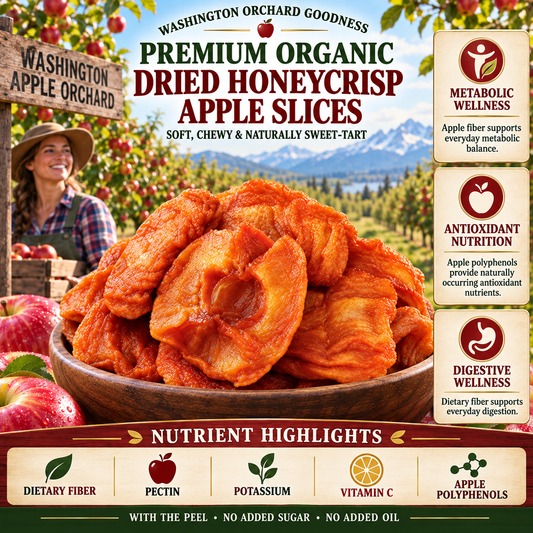 Nutritious dried apples made from fresh apples from Washington, D.C., using a three-steaming and three-drying process. - TH